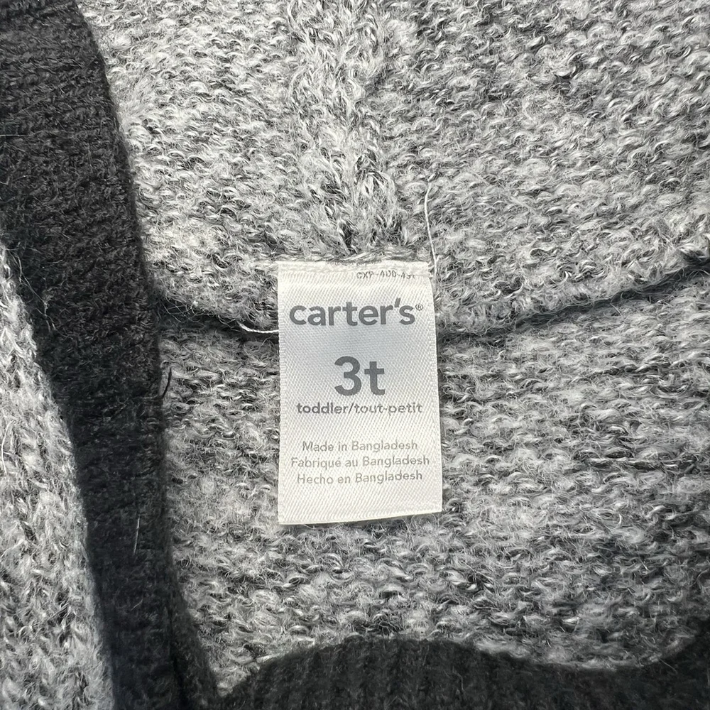 Carter's Girl Hooded Pullover Poncho Knit Black Gray Toddler Size 3T Sweater Top